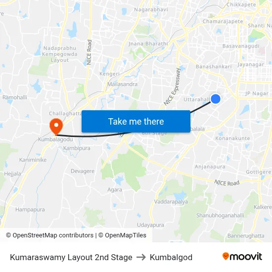 Kumaraswamy Layout 2nd Stage to Kumbalgod map