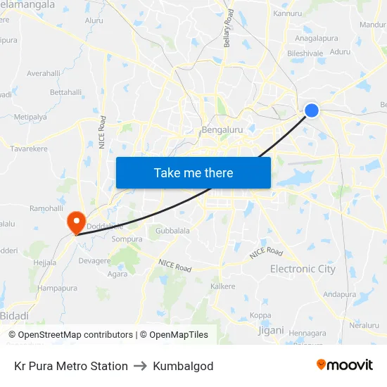 Kr Pura Metro Station to Kumbalgod map