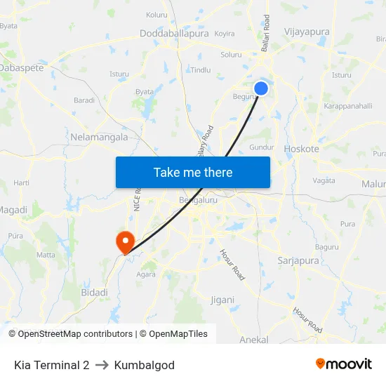 Kia Terminal 2 to Kumbalgod map