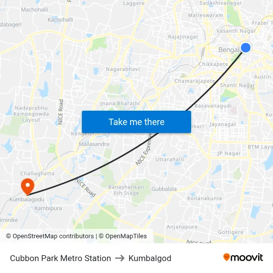 Cubbon Park Metro Station to Kumbalgod map
