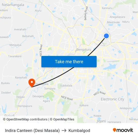 Indira Canteen (Desi Masala) to Kumbalgod map