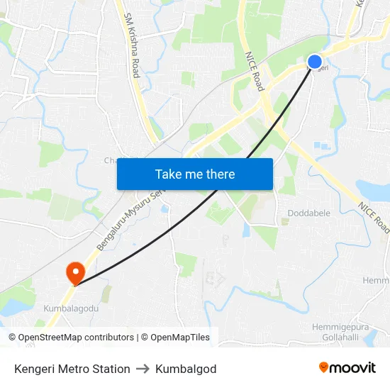 Kengeri Metro Station to Kumbalgod map