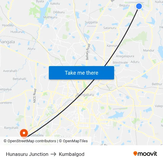 Hunasuru Junction to Kumbalgod map