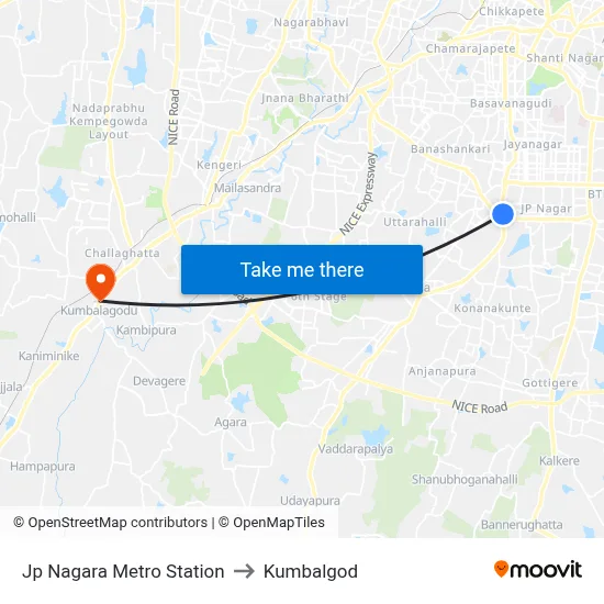 Jp Nagara Metro Station to Kumbalgod map