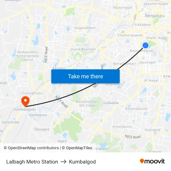Lalbagh Metro Station to Kumbalgod map