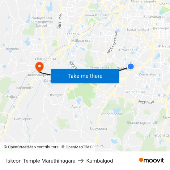 Iskcon Temple Maruthinagara to Kumbalgod map