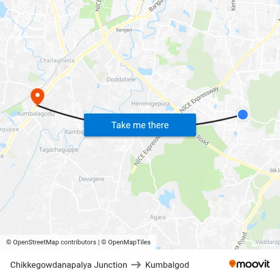 Chikkegowdanapalya Junction to Kumbalgod map