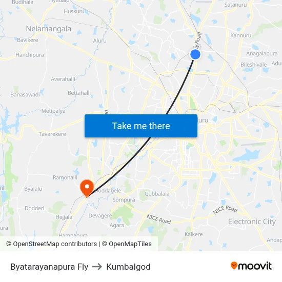 Byatarayanapura Fly to Kumbalgod map