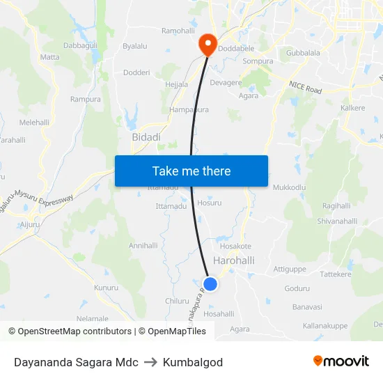 Dayananda Sagara Mdc to Kumbalgod map