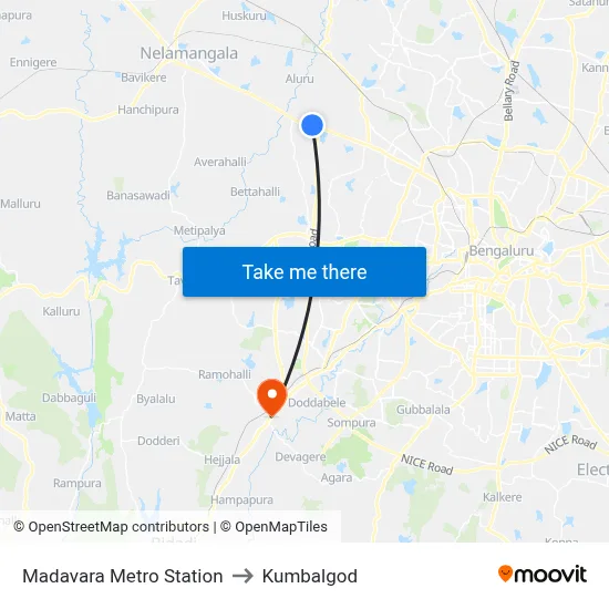 Madavara Metro Station to Kumbalgod map