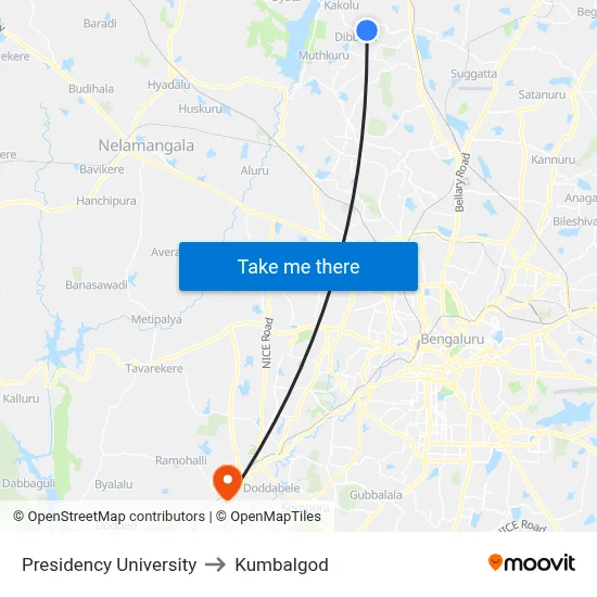 Presidency University to Kumbalgod map