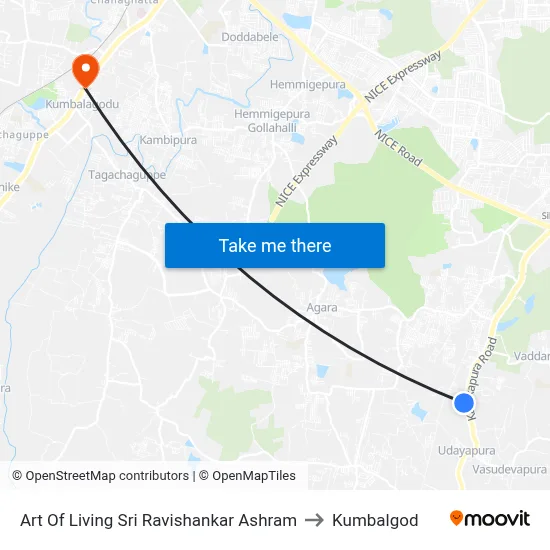 Art Of Living Sri Ravishankar Ashram to Kumbalgod map