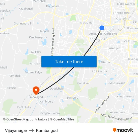 Vijayanagar to Kumbalgod map
