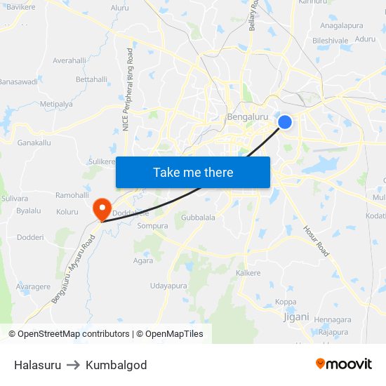 Halasuru to Kumbalgod map