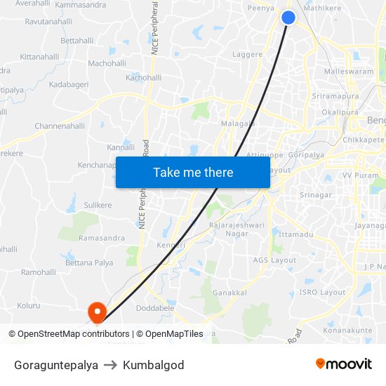 Goraguntepalya to Kumbalgod map