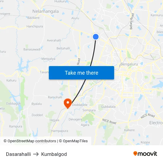 Dasarahalli to Kumbalgod map