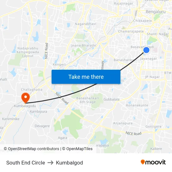 South End Circle to Kumbalgod map