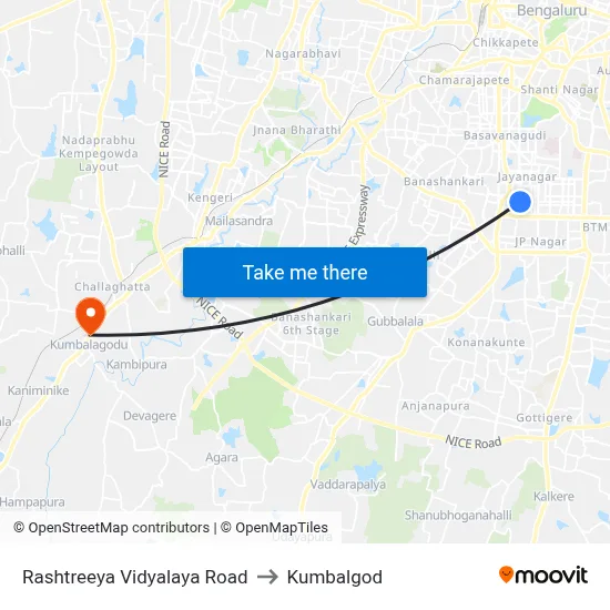 Rashtreeya Vidyalaya Road to Kumbalgod map
