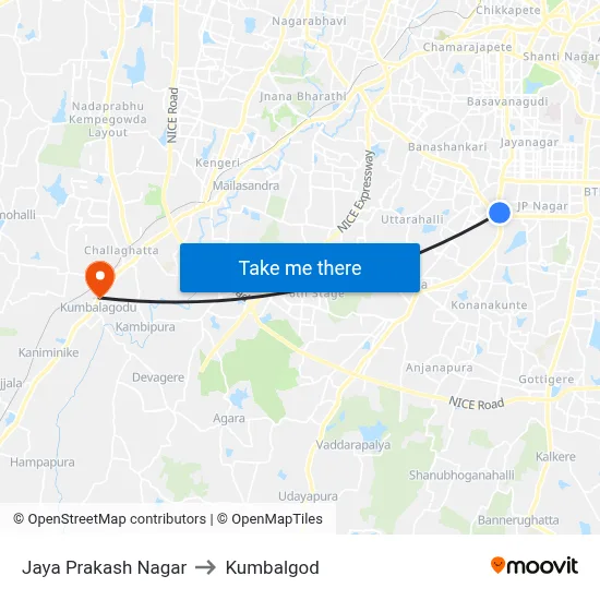 Jaya Prakash Nagar to Kumbalgod map