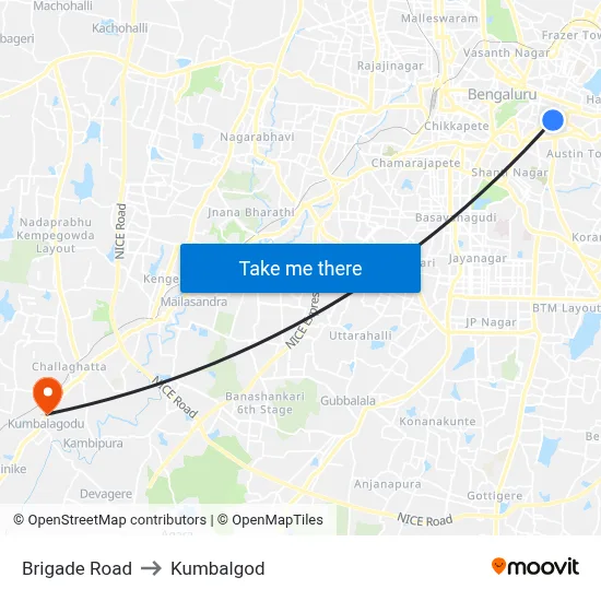 Brigade Road to Kumbalgod map
