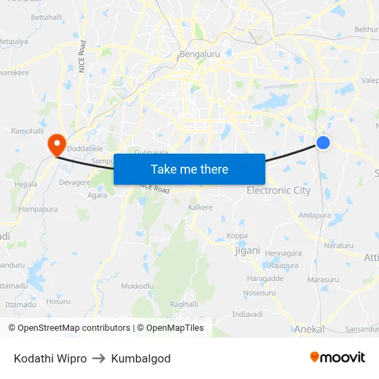 Kodathi Wipro to Kumbalgod map
