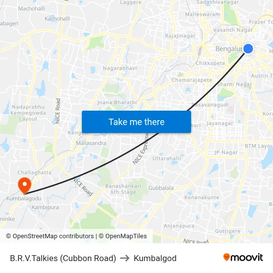 B.R.V.Talkies (Cubbon Road) to Kumbalgod map