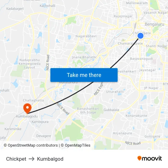 Chickpet to Kumbalgod map
