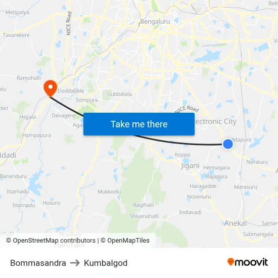 Bommasandra to Kumbalgod map