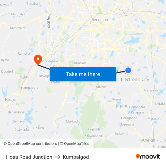 Hosa Road Junction to Kumbalgod map