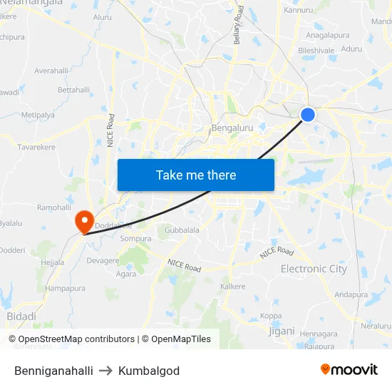 Benniganahalli to Kumbalgod map