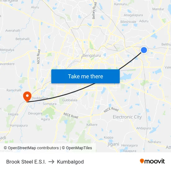Brook Steel E.S.I. to Kumbalgod map