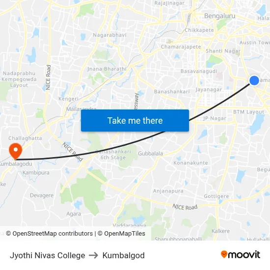 Jyothi Nivas College to Kumbalgod map