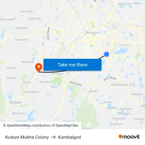 Kudure Mukha Colony to Kumbalgod map