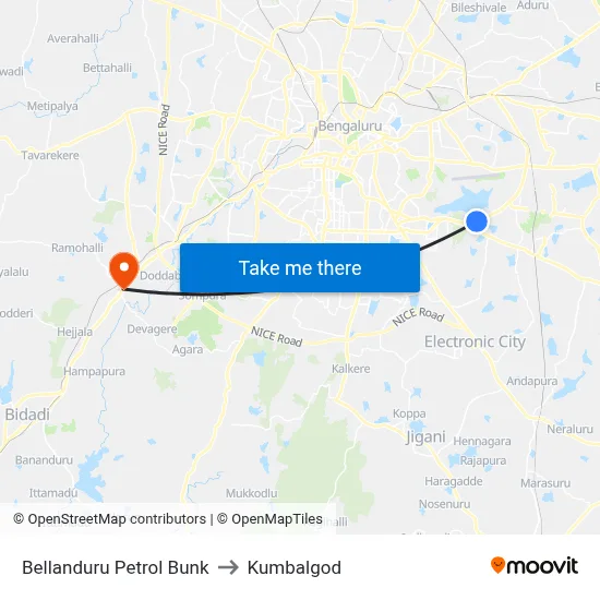 Bellanduru Petrol Bunk to Kumbalgod map
