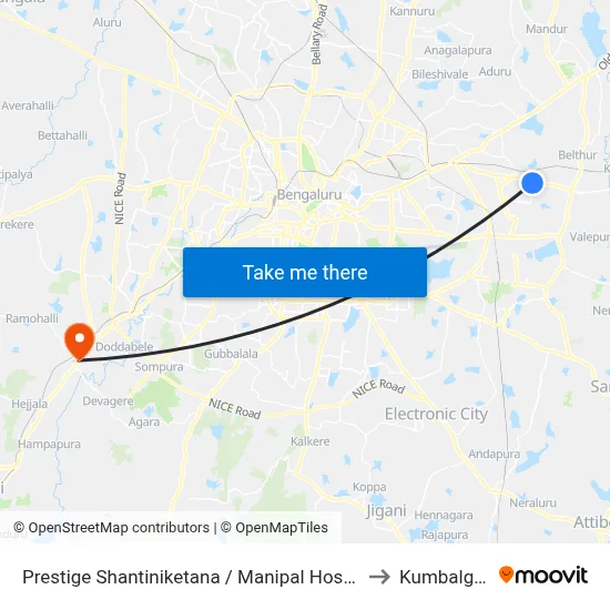 Prestige Shantiniketana / Manipal Hospital to Kumbalgod map