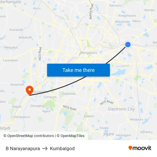 B Narayanapura to Kumbalgod map