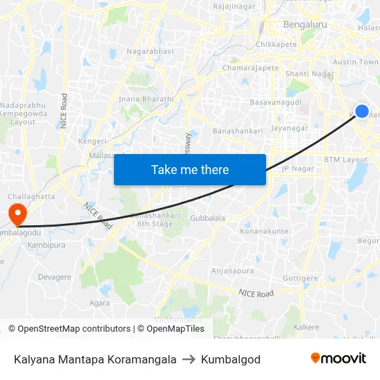 Kalyana Mantapa Koramangala to Kumbalgod map