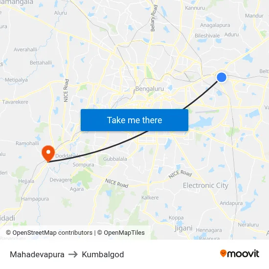 Mahadevapura to Kumbalgod map