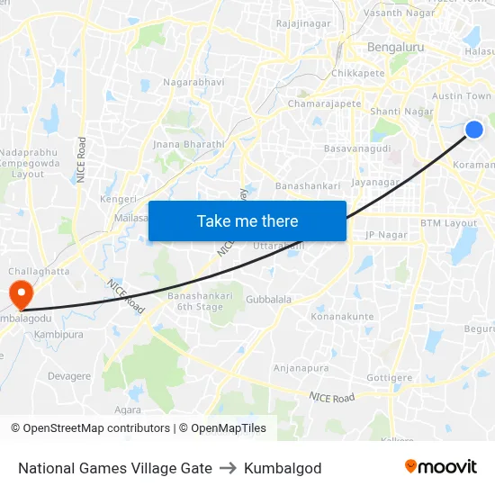 National Games Village Gate to Kumbalgod map