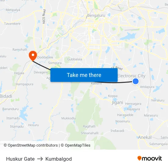 Huskur Gate to Kumbalgod map