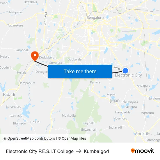 Electronic City P.E.S.I.T College to Kumbalgod map