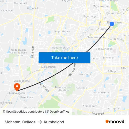 Maharani College to Kumbalgod map