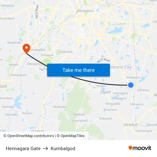 Hennagara Gate to Kumbalgod map