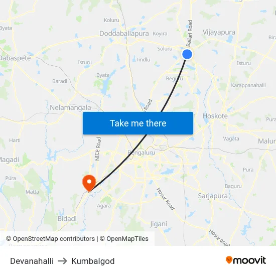 Devanahalli to Kumbalgod map