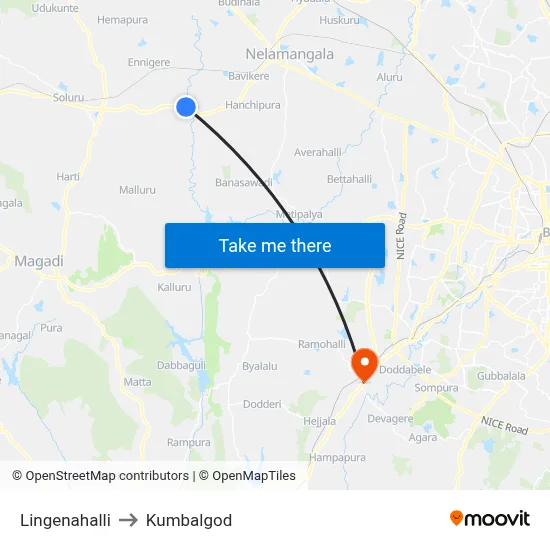 Lingenahalli to Kumbalgod map