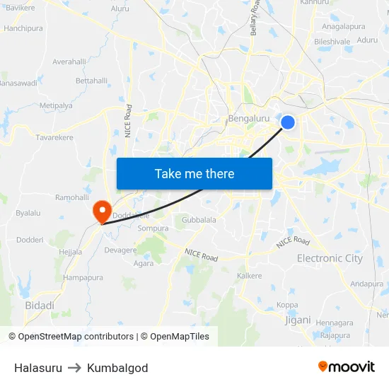 Halasuru to Kumbalgod map