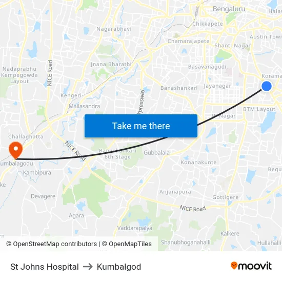 St Johns Hospital to Kumbalgod map