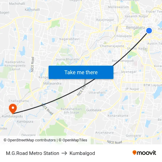M.G.Road Metro Station to Kumbalgod map