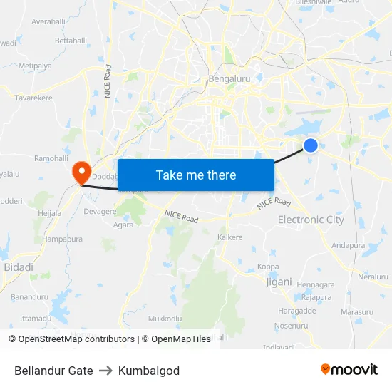 Bellandur Gate to Kumbalgod map