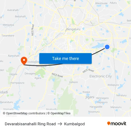 Devarabisanahalli Ring Road to Kumbalgod map